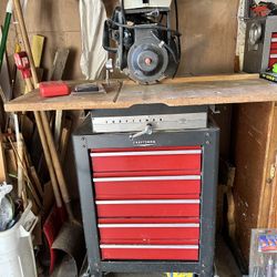 Radial Arm Saw / 5 Drawer Cabinet /Dado Blades And Accessories 