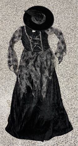 Women’s Silver & Black Witch Halloween Costume with Hat – Size Small (4-6)