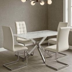 New Dining Table Marble Top Set 4 Chairs White New