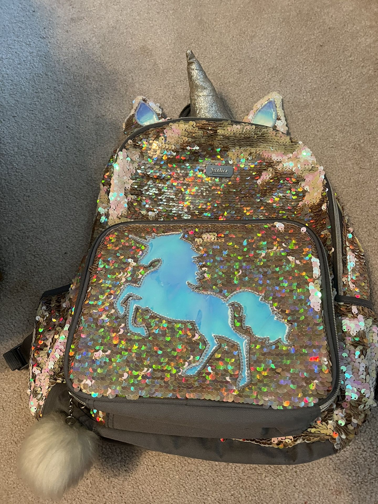 Justice Girls Unicorn Sequin Backpack & Lunchbox 