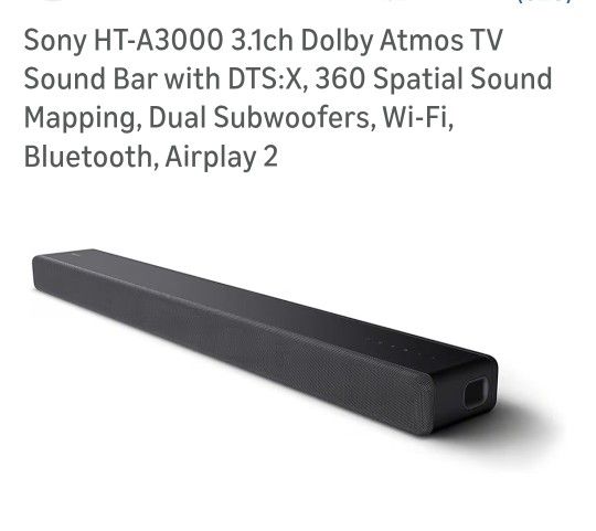 Sony Sound Bar - Sony HT-A3000 3.1ch Dolby Atmos TV Sound Bar with DTS:X, 360 Spatial Sound Mapping, Dual Subwoofers, Wi-Fi, Bluetooth, Airplay 2