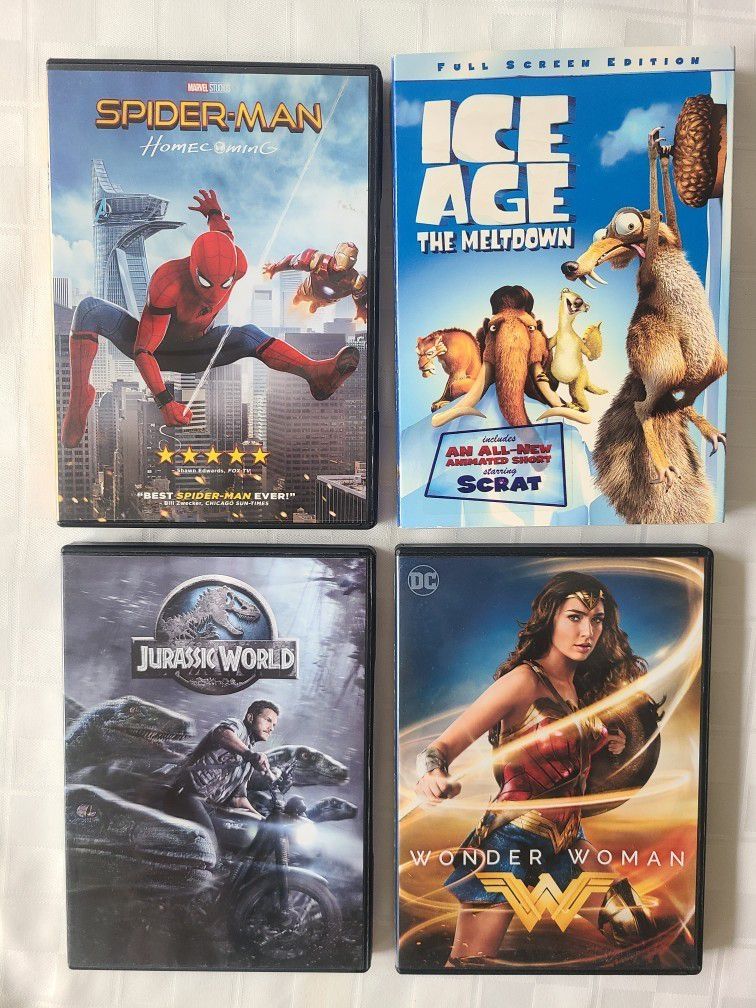 Ice Age-The Meltdown, Jurassic World, Spider-Man(Homecoming), Wonder Woman DVD