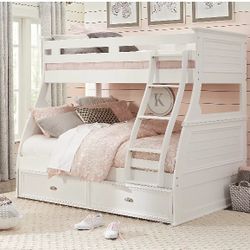 White Bunk Bed Twin Over Full With Trundle 