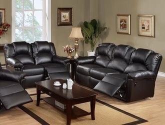 2 Piece Recliner Sofa & Recliner Loveseat – Black Color (Recliner Chair - Sold Separate)