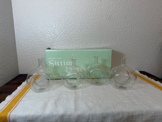 Vintage Hand Blown Glass Pretty Set-Up Napkin Flower Holders Set 4 Boxed