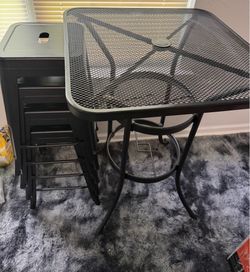 Black Metal Patio Table & Stool Set