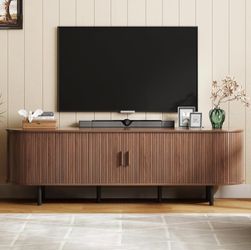 TV Stand / Media Console with Sliding Doors – Walnut