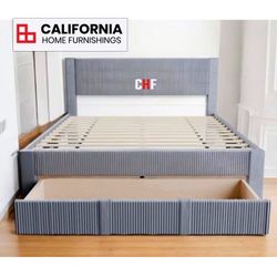 Modern Gray Upholstered Platform Tufted Full Size Storage Bed