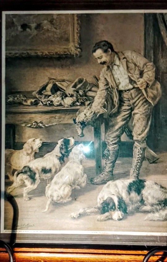 Antique print Edmund H.Osthaus signature bottom left corner "Mr. Osthaus Training the Puppies ©1906 14 "lx 12 "x:1"
