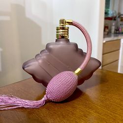 Antique Vintage Art Deco Amethyst Frosted Glass Perfume Bottle w/ Atomizer