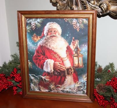 NEW Old World Santa Claus St. Nick Framed Farmhouse Christmas Wall Decor Picture