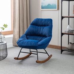 Blue Velvet Plush Rocking Chair - [NEW] **Assembly Req