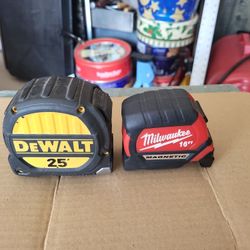 Measure Tapes 2 Count. DeWalt 25, Milwaukee 16ft Magnetic  Wide Easy Read, Never Used, E MESA 