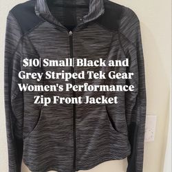 $10| Small| Black and Grey Striped Tek Gear Women’s Performance Zip Front Jacket