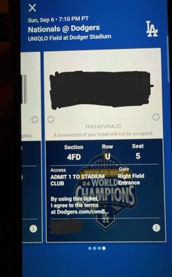 One Dodger Ticket 9/6/26 "The Catch" Bobblehead