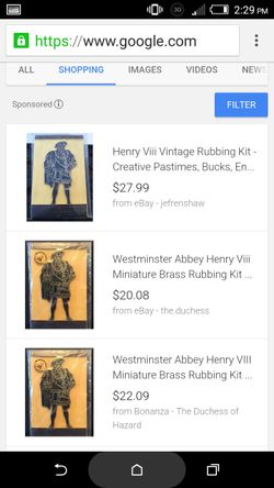 New in package vintage Henry VIII brass rubbing kit