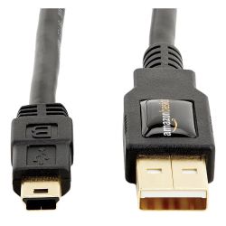 Amazon Basics USB-A to Mini USB 2.0 Cable, 480Mbps Transfer Speed, Gold-Plated Plugs, Compatible with External Hard Drives and Smartphones, 6 Foot, 