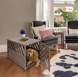 Pet kennel - Brown-Grey rustic Color - crate doubles as a side table!