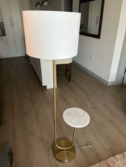 Gold Floor Lamp with Marble Side Table