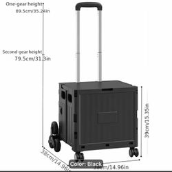 New Black 8-Wheel Home Folding Grocery Cart, Supermarket Shopping Hand Truck, Large Capacity Rolling Storage Box for Package Pickup