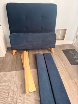 Twin size bed frame velvet navy blue