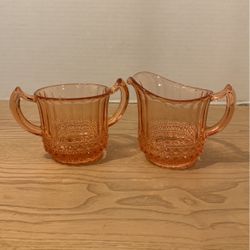 Depression Glass Pink Crystal Creamer and Sugar Bowl B26