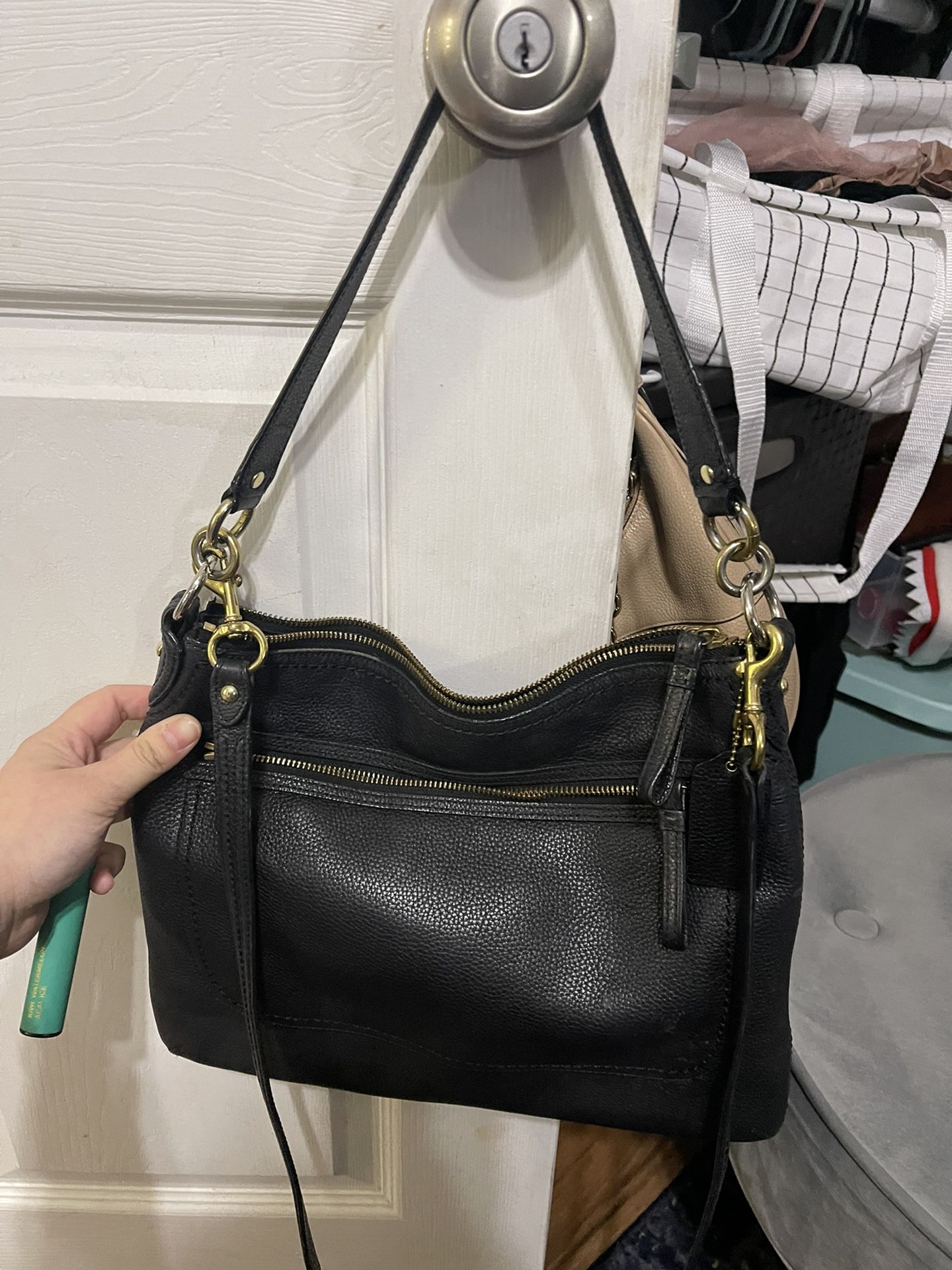 Black Coach Pebbled Leather Crossbody Bag