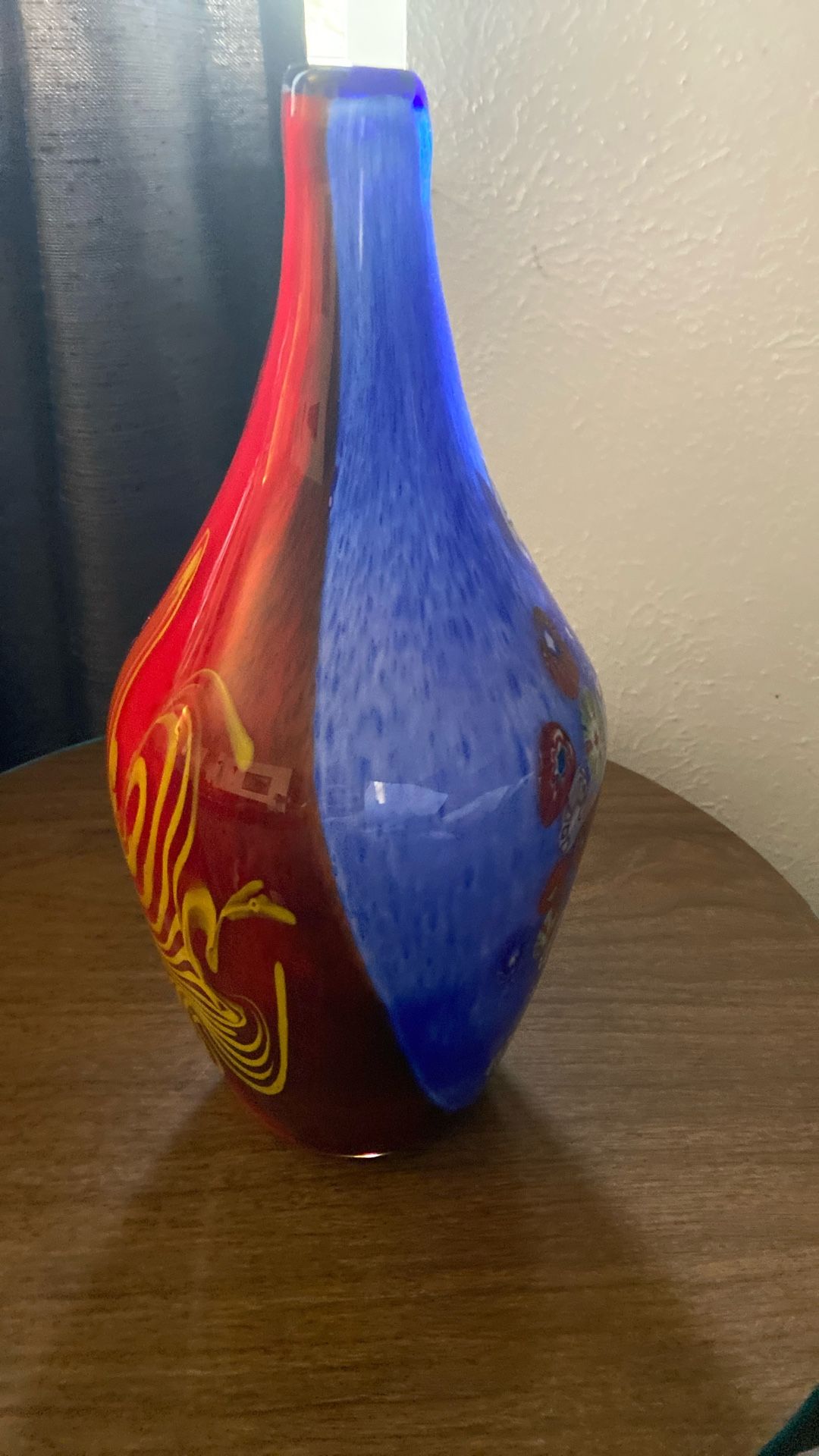Mid Century Modern - Murano Millefiori Vase Venetian Art Glass Double Sided Design White Interior