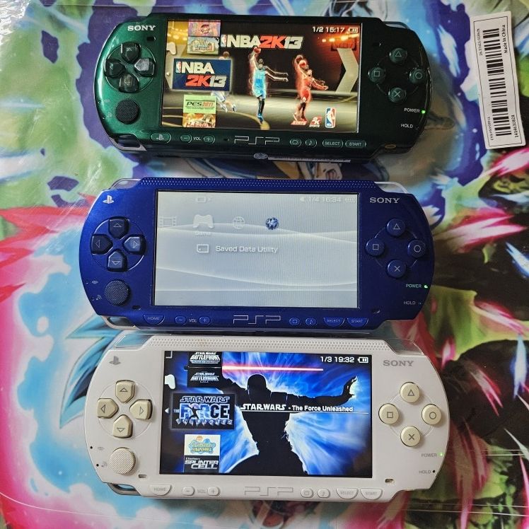 PSPS MODDED WHITE GREEN BLUE 128GB WITH CHARGER STEWART&NELLIS PICK UP. NO LAG $195 EACH