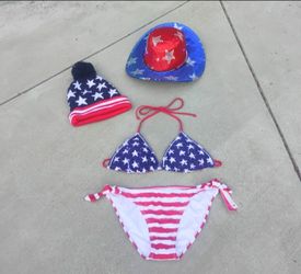 Bakkini Red White and Blue with Cowboy Hat (lights up) and Beenie Size Medium