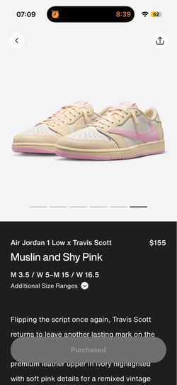 Air Jordan 1 Low x Travis Scott - Muslin and Pink