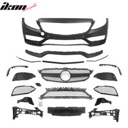 Fits 2015–2021 Benz C-Class W205 C63 PP Front Bumper Cover Kit W/ Gloss Black Grille