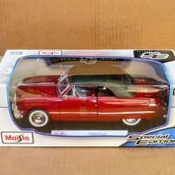 1/18 MAISTO SPECIAL EDITION 1950 FORD CONVERTIBLE METALLIC RED BLACK TOP UP