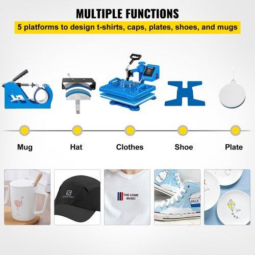 Heat Press 12 X 15 Inch 5 in 1 Heat Press 1250 W Heat Press Machine Swing Away Heat Press T-Shirt 360 Degree Rotation Sublimation Printer Transfer for