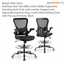 Drafting Chair Tall Office Chair 300lbs Ergonomic Standing Desk Chair with Lumbar Support and Adjustable Footrest Ring, Comfy Mesh Rolling Chair with 