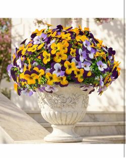 16pcs Artificial Pansy Flowers for Outdoor Faux Silk Spring Flowers, UV Resistant Realistic Pansies for Window Planter, Front Door, Porch Home Decor (