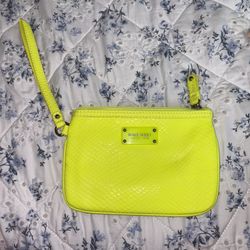Nine West” Neon Yellow Faux snakeskin wristlet bag