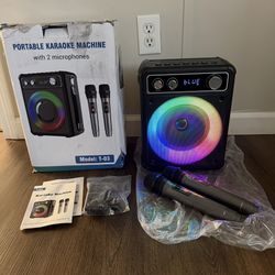 VOSOCO Karaoke Machine with 2 Wireless Microphones, Portable Bluetooth Speaker for Adults Kids, PA Systems Support TWS Echo Adjust TF USB AUX for Home