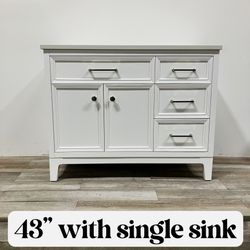 43” Solid wood Bathroom Vanity Cabinet Single Sink Stone Countertop