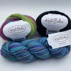 Knit Picks Chroma Worsted Yarn Lot Of 3 Roller Skate- Black- Mermaid Lagoon-50g