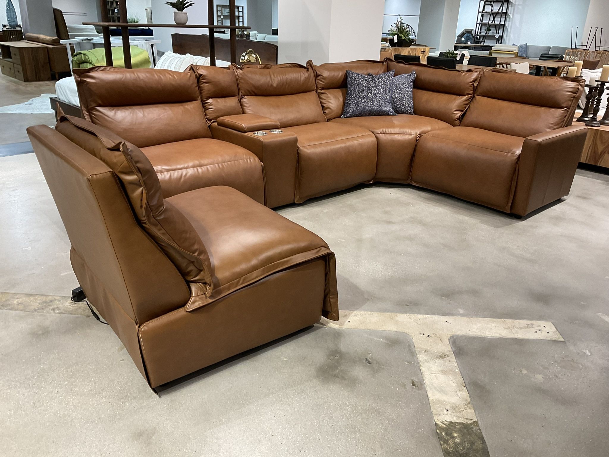 New Vancouver Leather Five Piece Motion Sectional in Rowland Brown