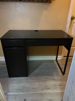 Black Desk with Drawer and Cabinet