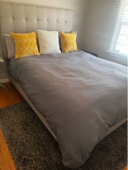 Linen Fabric Upholstered Headboard and bed frame