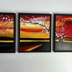 Japanese Cherry Blossom 3 piece art picture