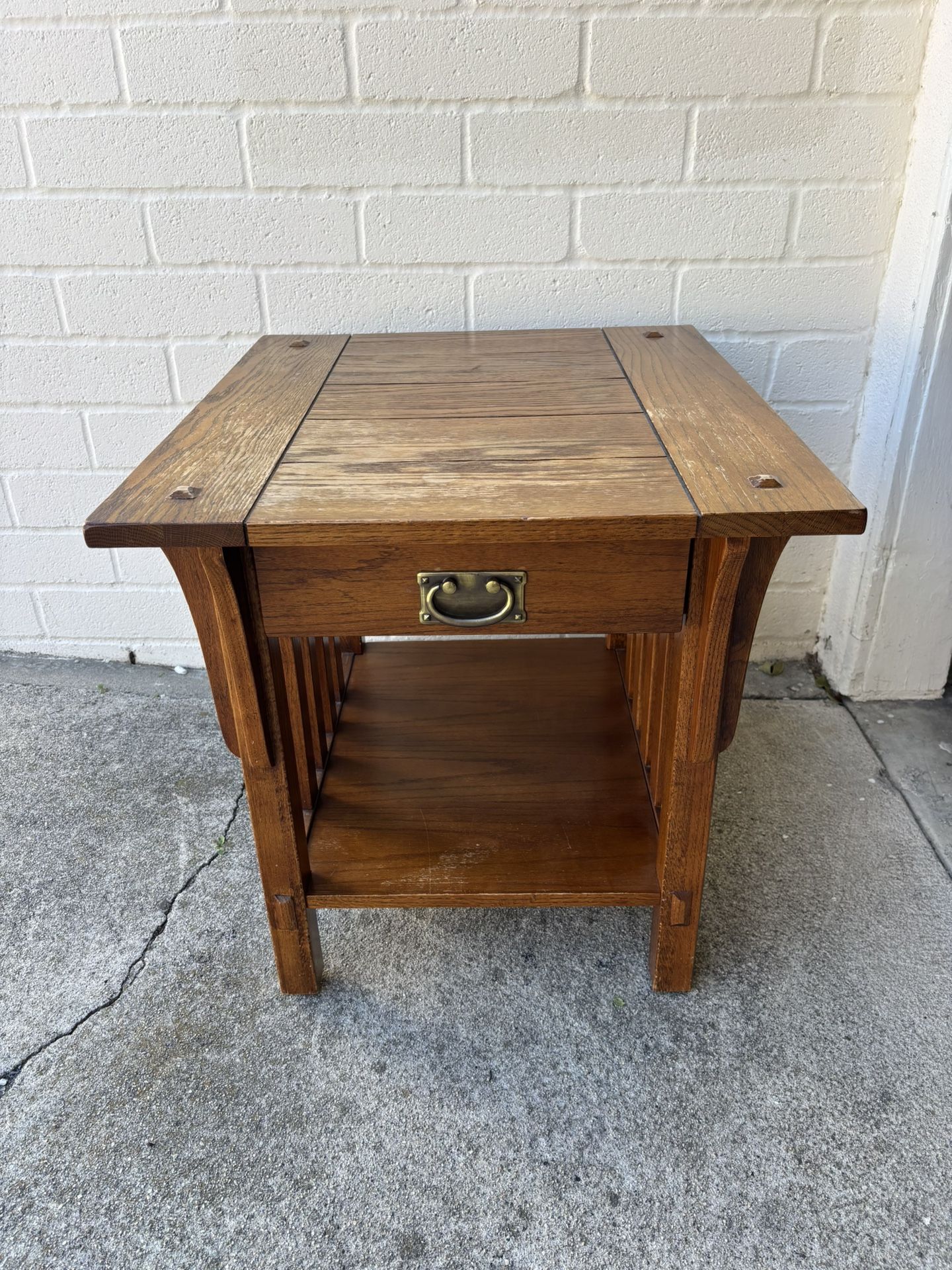 Leick Home Oak Craftsman Mission Style Accent End Table with Drawer