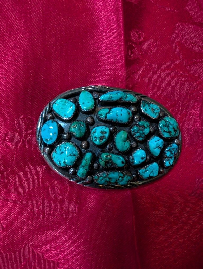 Navajo Sterling Turquoise Large Belt Buckle