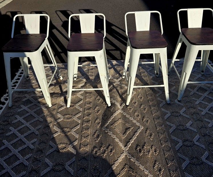 🪑 4 Metal & Wood Barstools Dining Chairs – Distressed White – $80 (Set of 4)