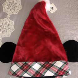 Disney Santa Hat W/ Mouse Ears - Mickey/Minnie Mouse Holiday Plaid Christmas