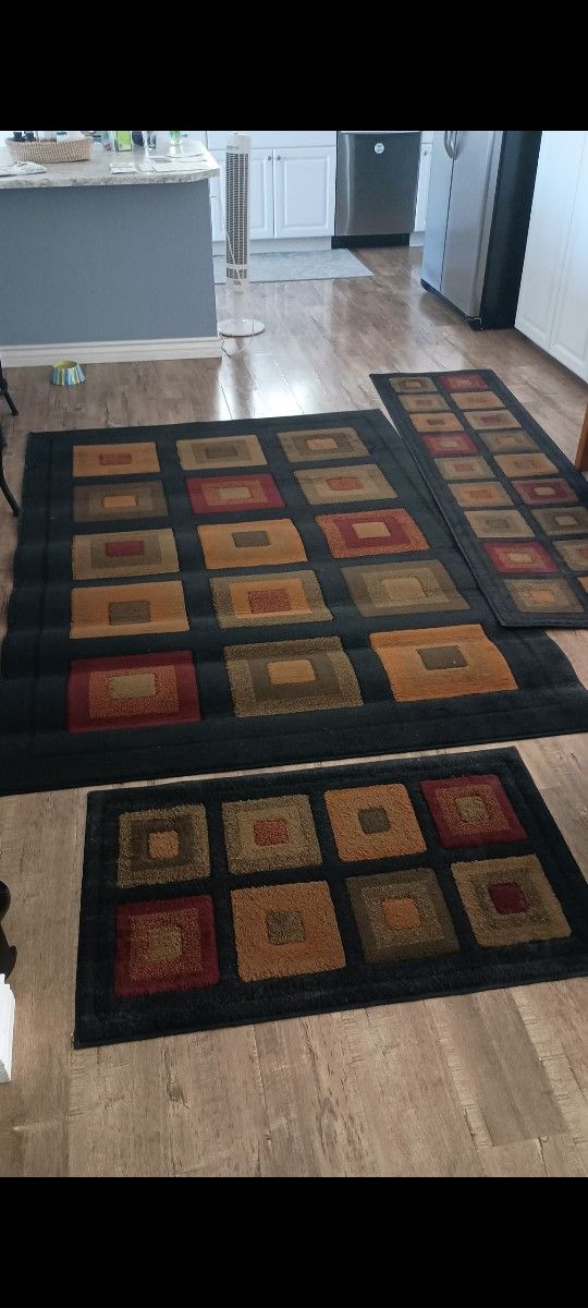 3 Matching Multicolor Area Rugs