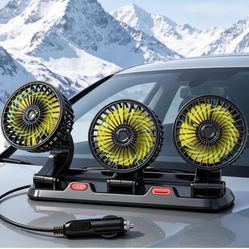 Portable 3-Head Car Cooling Fan, Dashboard Fans for Vehicles Cars Vent Cigarette Lighter Plug (No Battery)